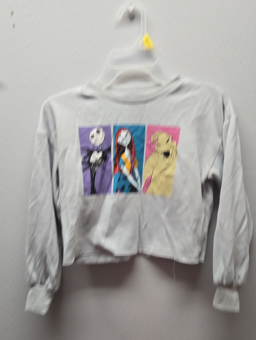 Girls' White Cropped Sweatshirt with Color Block Character Art